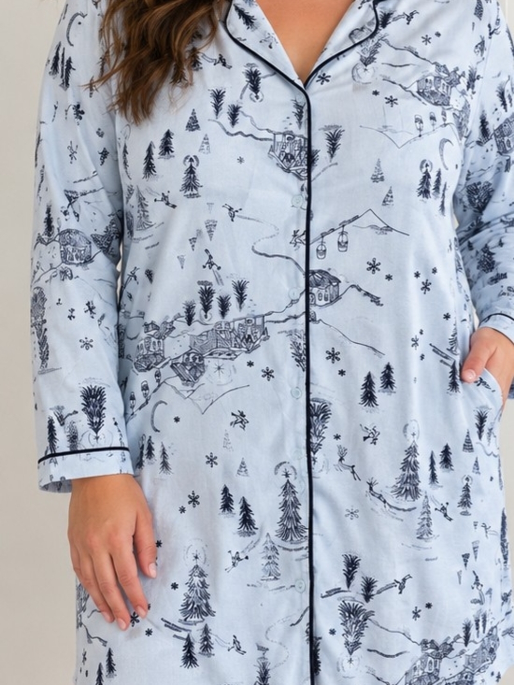 Nordstrom Rack Tranquility Nightshirt XL Winter Ski Village Pajama Blue